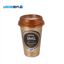 Inyección en la etiqueta del molde IML Take A Microondable 350 ml Jugo desechable Coffee PP Taza de yogurt de plástico con paja de tapa